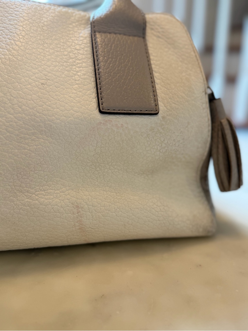 kate spade Cream and Taupe Leather Satchel with Tassel - Picture 9 of 16